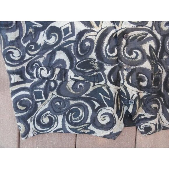 Vtg Men’s Robert Stock 100% Silk Black & Silver Paisley Vest Retro Mod Pockets L - Picture 2 of 9